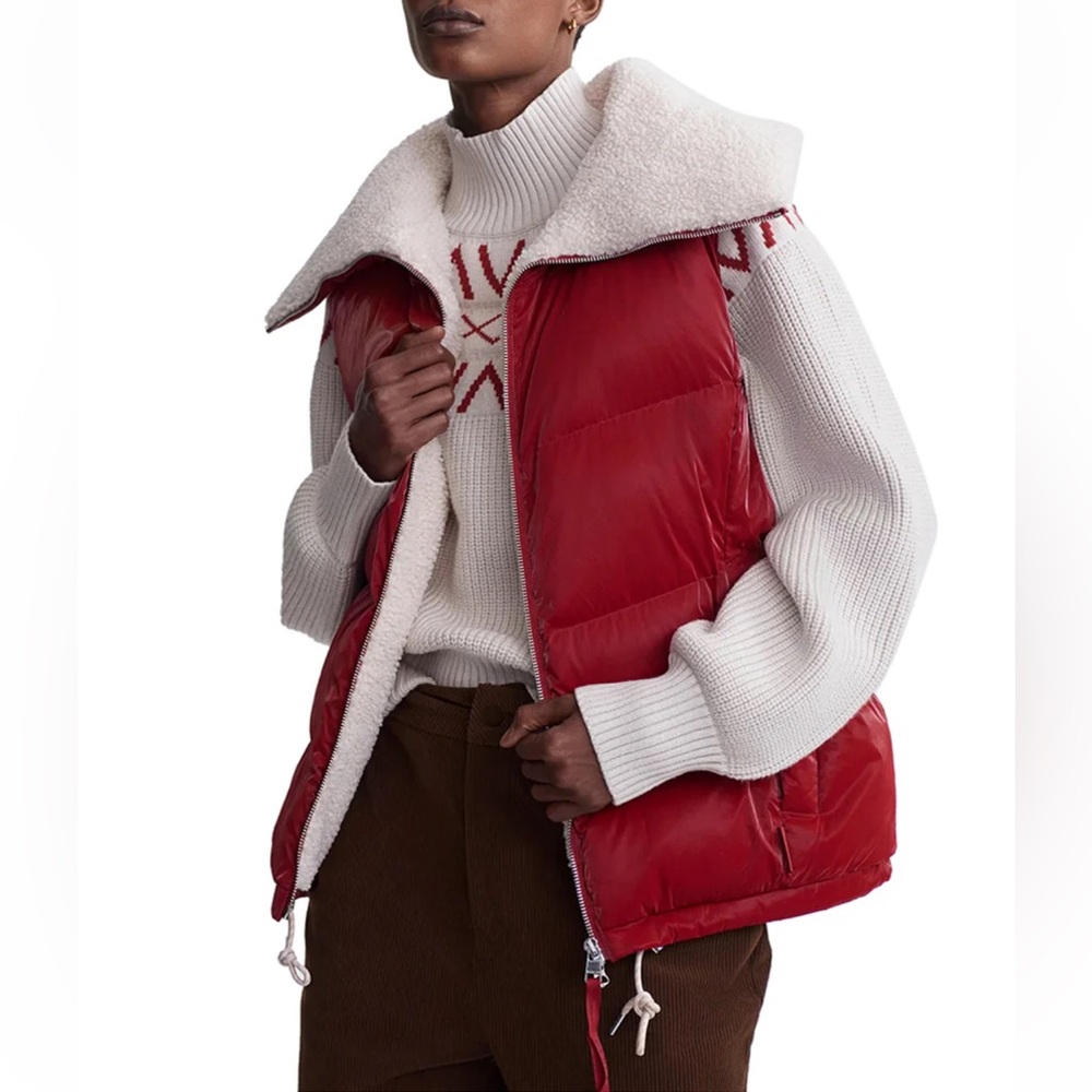 Varley Brock Puffer Vest Fleece Lined Red Dahlia Size S